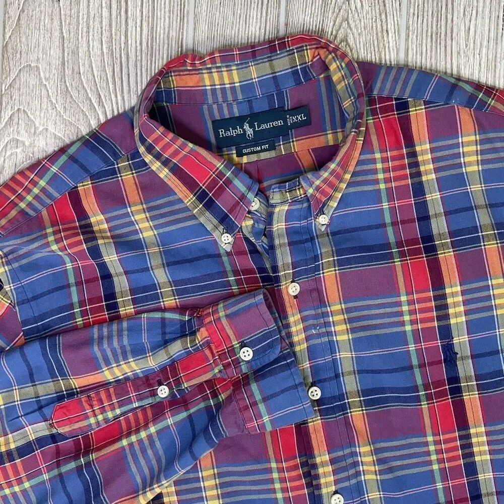 Ralph Lauren Long Sleeve Button Front Shirt Men’s XXL Custom Fit Multicolor Plai